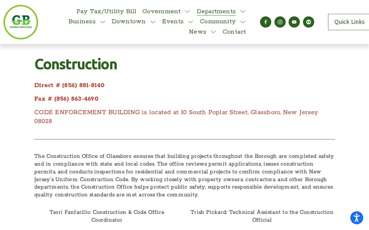Glassboro street directory Construction Department permit source page