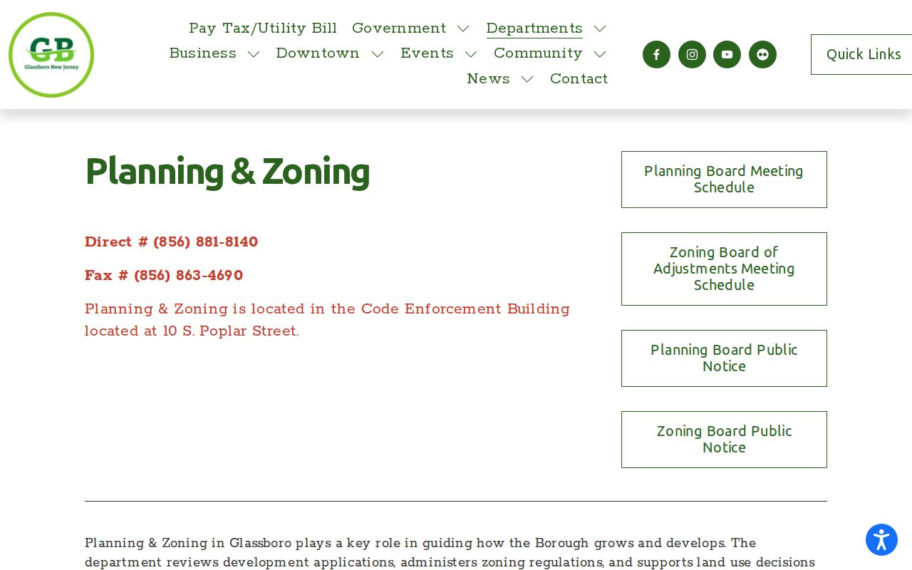 Glassboro street directory Planning and Zoning source page